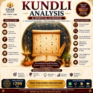 Kundli analysis consultation banner featuring astrology guidance, horoscope reading, spiritual remedies, vastu suggestions, and positive energy support with traditional kundli design.